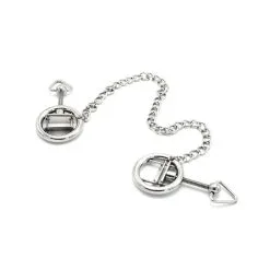 Kiotos Steel - Stalen Tepelklem Ringen Met Ketting - RVS - Lengte Ketting 38 Cm