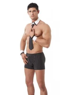 Amorable By Rimba Krijtstreepje Lingerie Kantoor Set Voor Heren - 4 Delig