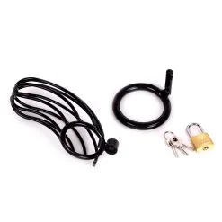 Kiotos Steel Kuishuidskooi Bird Cage Metaal Met Hangslot - Zwart -Sex Toys winkel Kuishuidskooi Bird Cage metaal met hangslot zwart 4