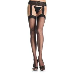 Leg Avenue - Grote Maten Kousen Met Kanten Jarretelgordel - Zwart