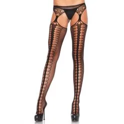 Leg Avenue - Jarretel Look Netpanty - Zwart