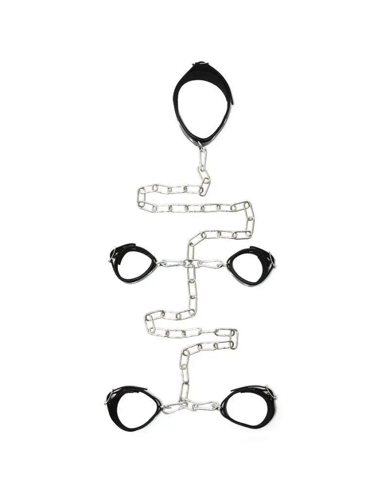 Rimba Bondage Play Leren Boeienset Met Handboeien Voetboeien Collar En Ketting 2 Rimba Bondage Play Leren Boeienset Met Handboeien Voetboeien Collar En Ketting - Afbeelding 2