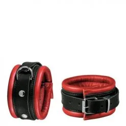 Kiotos Leather Leren Enkelboeien 5 Cm Breed Gevoerd - Zwart/Rood