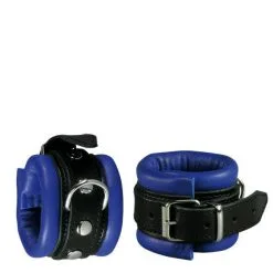 Kiotos Leather Leren Handboeien 5 Cm Breed Gevoerd - Zwart/Blauw