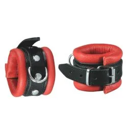 Kiotos Leather Leren Handboeien 5 Cm Breed Gevoerd - Zwart/Rood