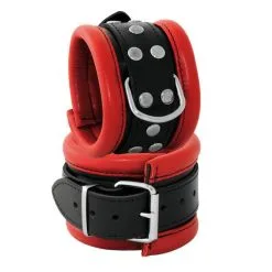 Kiotos Leather Leren Handboeien 6.5 Cm Breed Gevoerd - Rood/Zwart