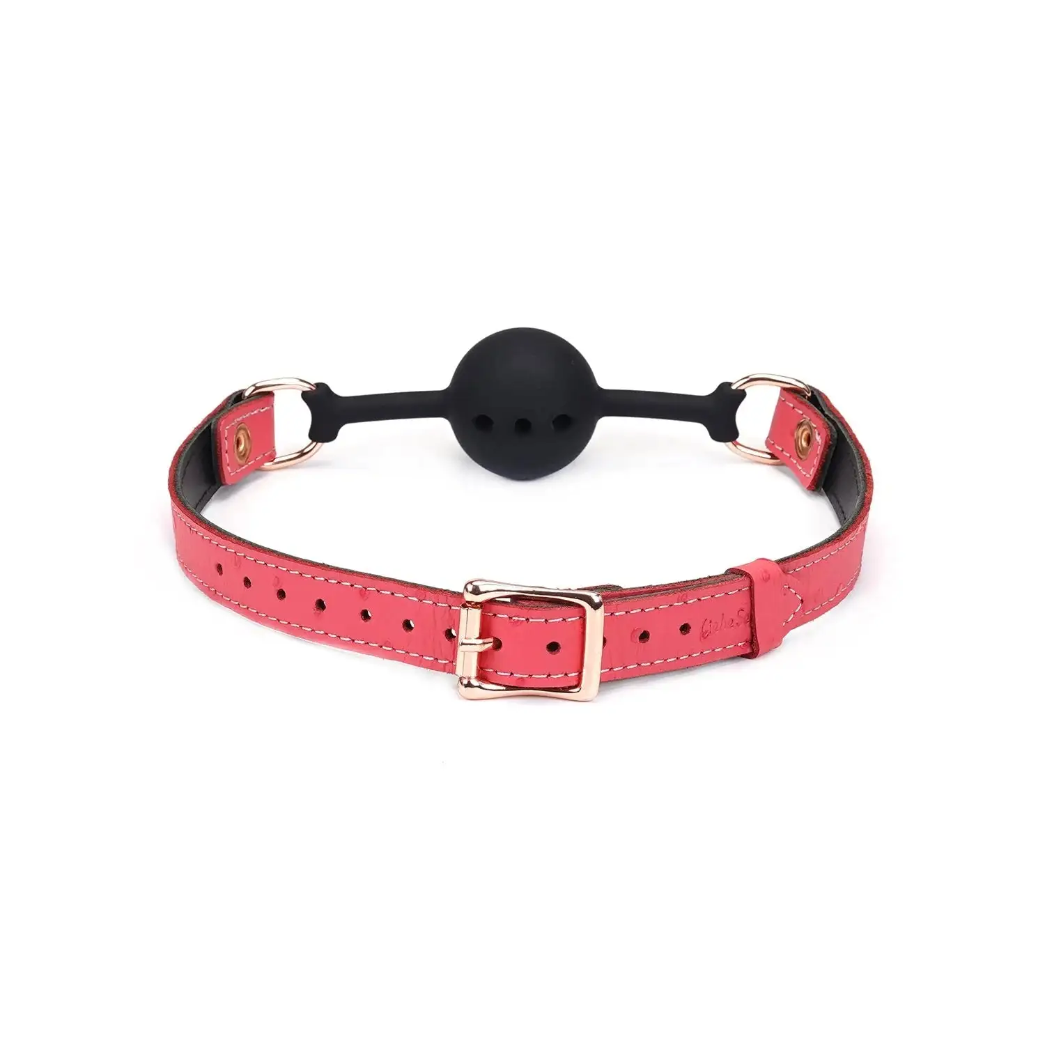 Liebe Seele - Angel's Kiss Leren Ball Gag - Luxe En Exclusief Ontwerp - Roze/Zwart/Rosé Goud 3 Liebe Seele - Angel's Kiss Leren Ball Gag - Luxe En Exclusief Ontwerp - Roze/Zwart/Rosé Goud - Afbeelding 3