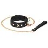 Liebe Seele - Dark Secret Exclusieve Lederen Collar Met Leiband En Goud Metalen Beslag - Zwart/Goud