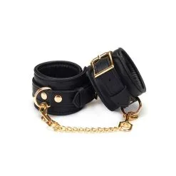Liebe Seele - Dark Secret Exclusieve Lederen Handboeien Met Goud Metalen Beslag - Zwart/Goud