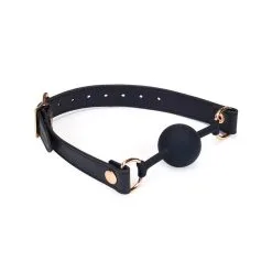 Liebe Seele - Dark Secret Exclusieve Siliconen Ball Gag Met Lederen Riempjes - Zwart/Goud