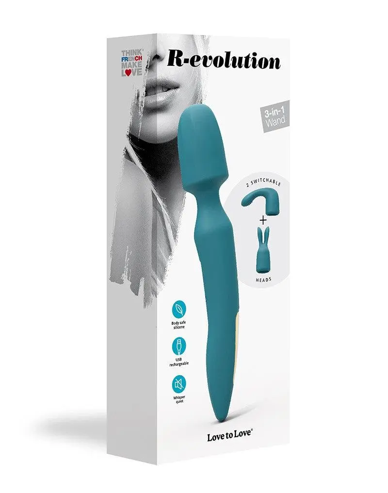 Love To Love - R-Evolution Wand Vibrator Set Met 2 Verwisselbare Opzetstukken - Turquoise 7 Love To Love - R-Evolution Wand Vibrator Set Met 2 Verwisselbare Opzetstukken - Turquoise - Afbeelding 7
