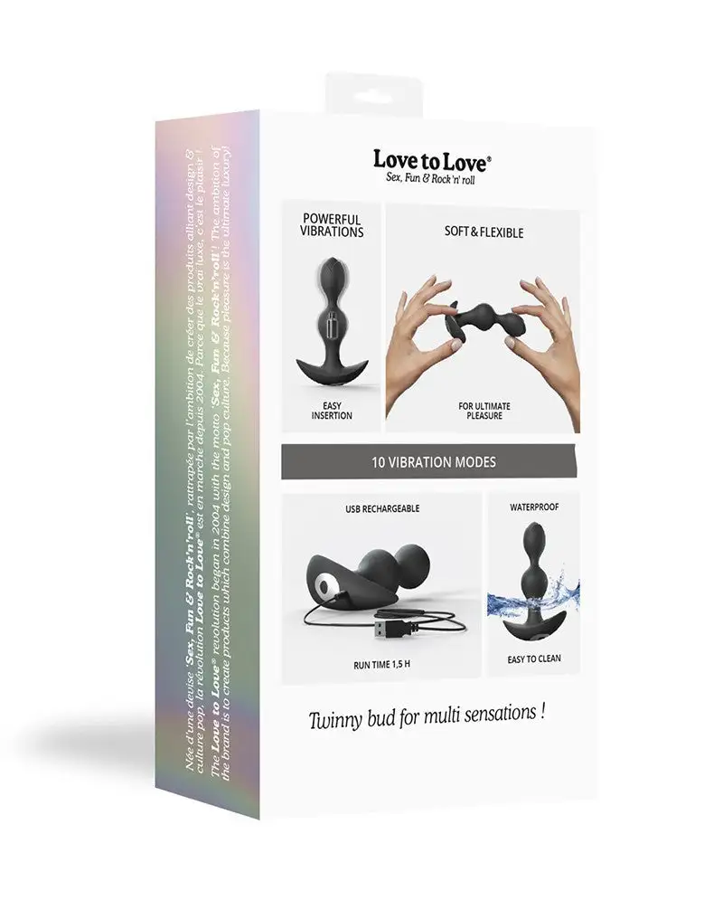 Love To Love - Twinny Bud Buigbare Vibrerende Buttplug - Zwart 6 Love To Love - Twinny Bud Buigbare Vibrerende Buttplug - Zwart - Afbeelding 6