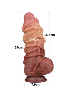 LoveToy - XXL Extreme Dildo Met Touw Motief - Lengte 24 Cm - Bruin/Nude -Sex Toys winkel LoveToy XXL Extreme Dildo met Touw Motief Lengte 24 cm BruinNude 3