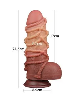 LoveToy - XXL Extreme Dildo Met Touw Motief - Lengte 24,5 Cm - Bruin/Lichte Huidskleur -Sex Toys winkel LoveToy XXL Extreme Dildo met Touw Motief Lengte 245 cm BruinLichte Huidskleur 3