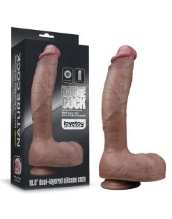 Lovetoy - Realistische Grote Dildo 27 Cm Dubbellaags Siliconen - Donkere Huidskleur