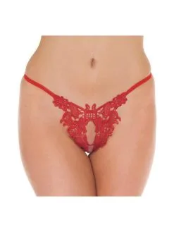 Amorable By Rimba Luxe Kanten Flowers String Met Open Kruis - Rood