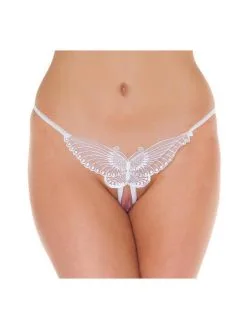 Amorable By Rimba Luxe Kanten Vlinder String Met Open Kruis - Wit