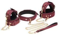 EDC Master Series - 6-delige BDSM Fluwelen Boeienset Met Collar En Riem - Bordeaux