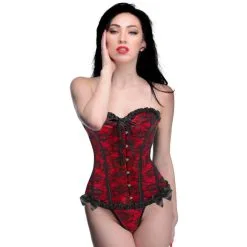 EDC Master Series - Scarlet Seduction Kanten Corset & String - Zwart/Rood