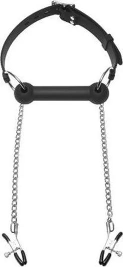 EDC Master Series - Siliconen Horse Bit - Paardenbit Gag Met Tepelklemmen
