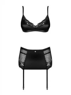 Obsessive - Blanita 3-delig Kanten Jarretelsetje - Zwart