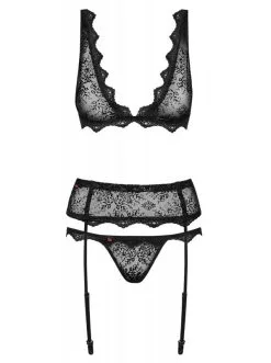 Obsessive - Emperita 3-Delig Jarretel Setje - Zwart