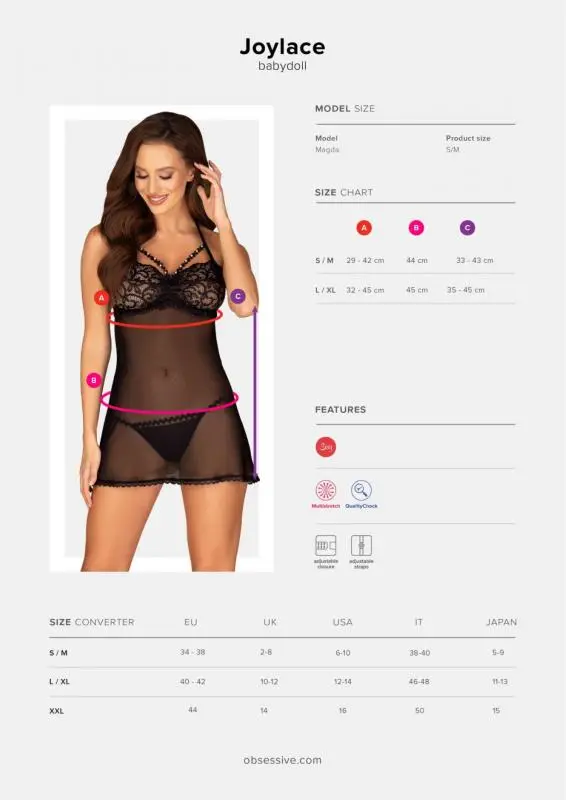 Obsessive - Joylace Transparante Babydoll - Zwart 3 Obsessive - Joylace Transparante Babydoll - Zwart - Afbeelding 3