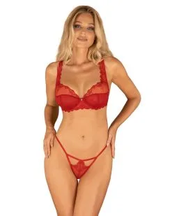 Obsessive - Lonesia Kanten BH Set Met Sexy Slip - Rood