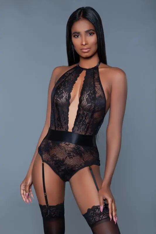 Be Wicked Ophelia Kanten Jarretel Body - Zwart 1 Be Wicked Ophelia Kanten Jarretel Body - Zwart