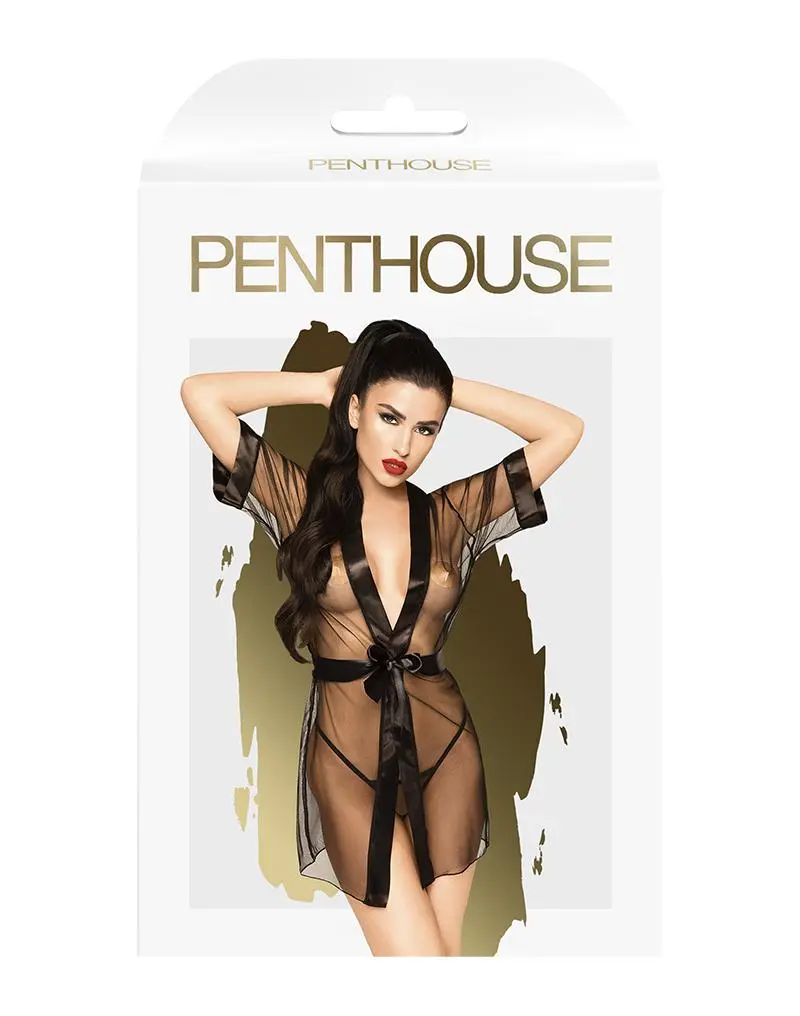 Penthouse - Kimono Met String MIDNIGHT MIRAGE - Zwart 3 Penthouse - Kimono Met String MIDNIGHT MIRAGE - Zwart - Afbeelding 3