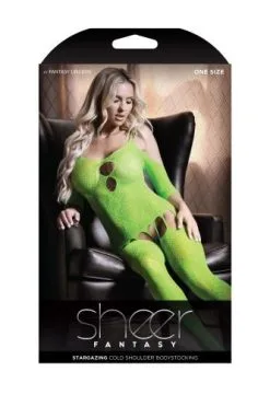 Sheer Fantasy Plussize Stargazing Cold Shoulder Jarretel Catsuit - Neon Green -Sex Toys winkel Plussize Stargazing Cold Shoulder Jarretel Catsuit Neon Green 5