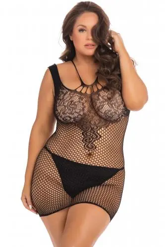 Rene Rofe - Netstof Jurkje Absolutist Plus Size - Zwart 1 Rene Rofe - Netstof Jurkje Absolutist Plus Size - Zwart
