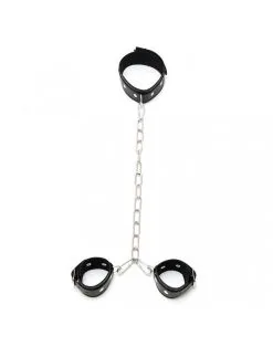 Rimba Bondage Play - Boeienset - Hals En Handboeien Combinatie Met Metalen Ketting