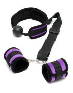 Rimba Bondage Play - Bondageset - Mondknevel - Boeien - Velcro - Zwart/Paars - Diameter Gag 45 Mm - -Sex Toys winkel Rimba Bondage Play Bondageset Mondknevel Boeien Velcro ZwartPaars Diameter Gag 45 mm 2