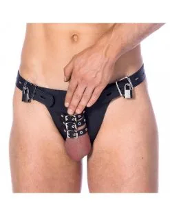 Rimba Bondage Play - Kuisheidsgordel - Echt Tuiglederen Kuisheid Slip Met 2 Hangsloten - Verstelbaar - Zwart
