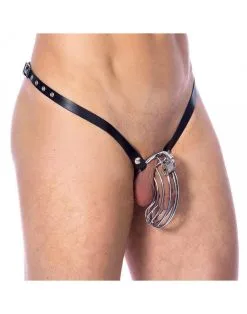 Rimba Bondage Play - Kuisheidsgordel - Leren Kuisheid Slip Met Metalen Kuisheidskooi - One Size