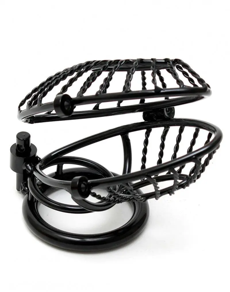 Rimba Bondage Play - Kuisheidskooi - Metalen Peniskooi Met Hangslot En Twee Ringen - Zwart 3 Rimba Bondage Play - Kuisheidskooi - Metalen Peniskooi Met Hangslot En Twee Ringen - Zwart - Afbeelding 3