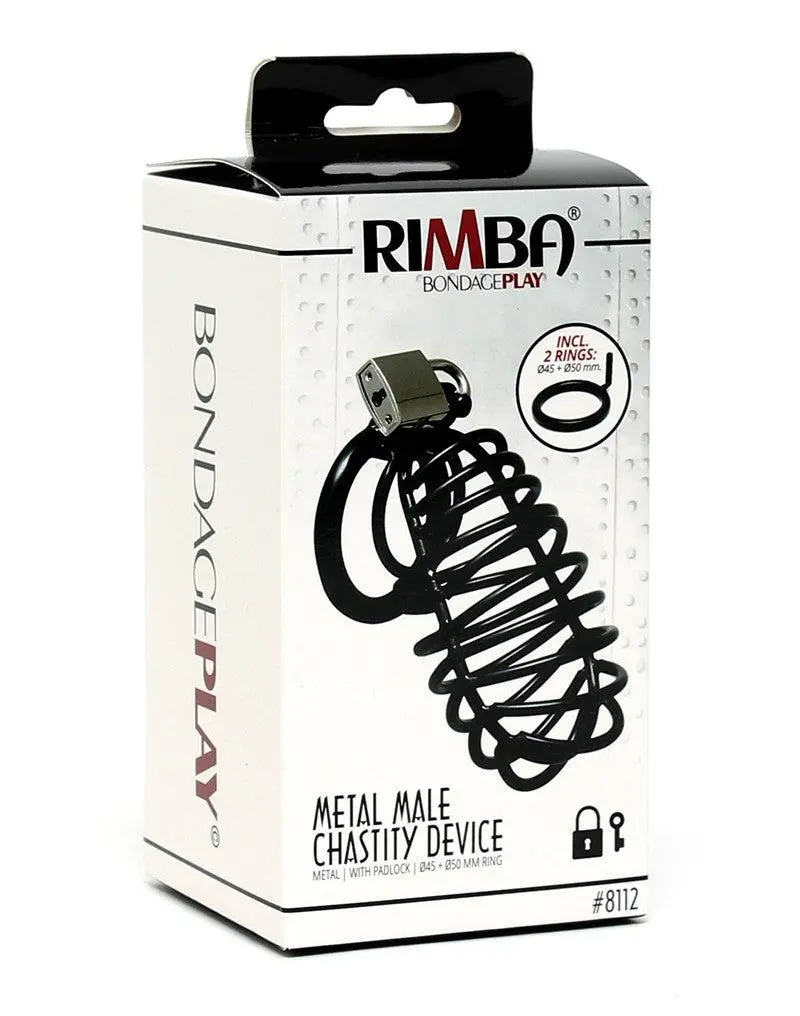 Rimba Bondage Play - Peniskooi - Metalen Kuisheidskooi Met Twee Maten Ringen En Hangslot - Zwart 2 Rimba Bondage Play - Peniskooi - Metalen Kuisheidskooi Met Twee Maten Ringen En Hangslot - Zwart - Afbeelding 2