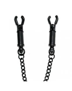 Rimba Bondage Play - Zwarte Verstelbare Tepelklemmen Met Ketting En Beschermhoesjes -Sex Toys winkel Rimba Bondage Play Zwarte verstelbare Tepelklemmen Met Ketting En beschermhoesjes 3