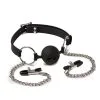 Rimba Latex Play - Ball Gag/Mondknevel Met Tepelklemmen