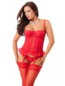 Amorable By Rimba Rood Kanten Corset Met String En Bijpassende Kousen