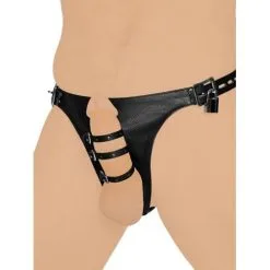 EDC Sexy Leren Harnasstring Met 3 Penisriempjes