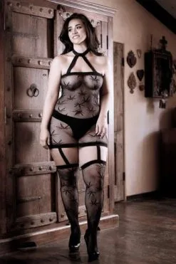 Sheer Fantasy - High Society Halter Jurkje - Zwart - Grote Maten/Plus Size