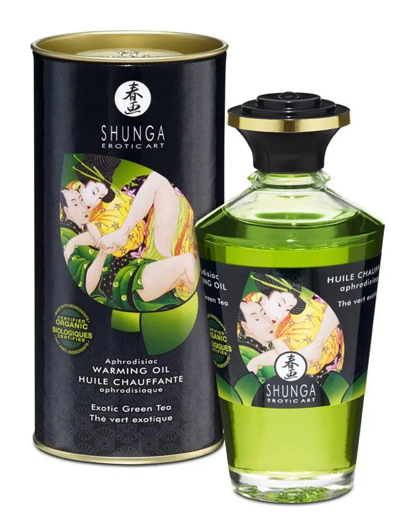 Shunga - Aphrodisiac - Verwarmende Olie Voor Erogene Zones - Om Te Kussen/Likken - Exotic Green Tea 1 Shunga - Aphrodisiac - Verwarmende Olie Voor Erogene Zones - Om Te Kussen/Likken - Exotic Green Tea