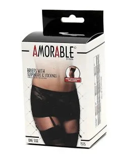 Amorable By Rimba Slip Met Aangehechte Jarretelgordel Inclusief Kousen - Zwart -Sex Toys winkel Slip met aangehechte jarretelgordel inclusief kousen zwart 3
