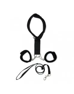 Rimba Bondage Play Soft Bondage Collar Met Handboeien En Leiband - Zwart -Sex Toys winkel Soft Bondage Collar met handboeien en leiband zwart 3