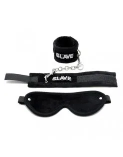 Rimba Bondage Play Soft Bondage Set Blinddoek En Handboeien SLAVE - Zwart -Sex Toys winkel Soft Bondage set blinddoek en handboeien SLAVE zwart 3