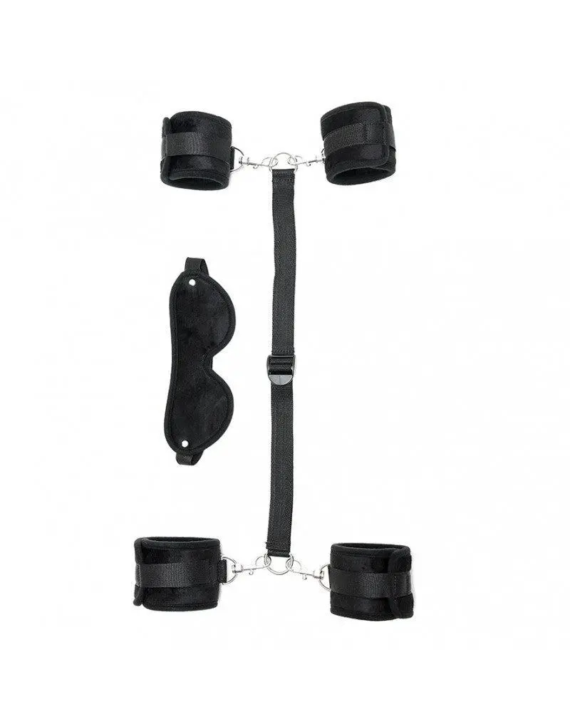 Rimba Bondage Play Soft Bondageset Hand/Enkels Met Band En Blinddoek - Zwart 2 Rimba Bondage Play Soft Bondageset Hand/Enkels Met Band En Blinddoek - Zwart - Afbeelding 2