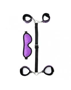 Rimba Bondage Play Soft Bondageset Polsboeien/Enkelboeien Set Met Blinddoek - Zwart/Paars -Sex Toys winkel Soft Bondageset PolsboeienEnkelboeien set met blinddoek zwartpaars 3