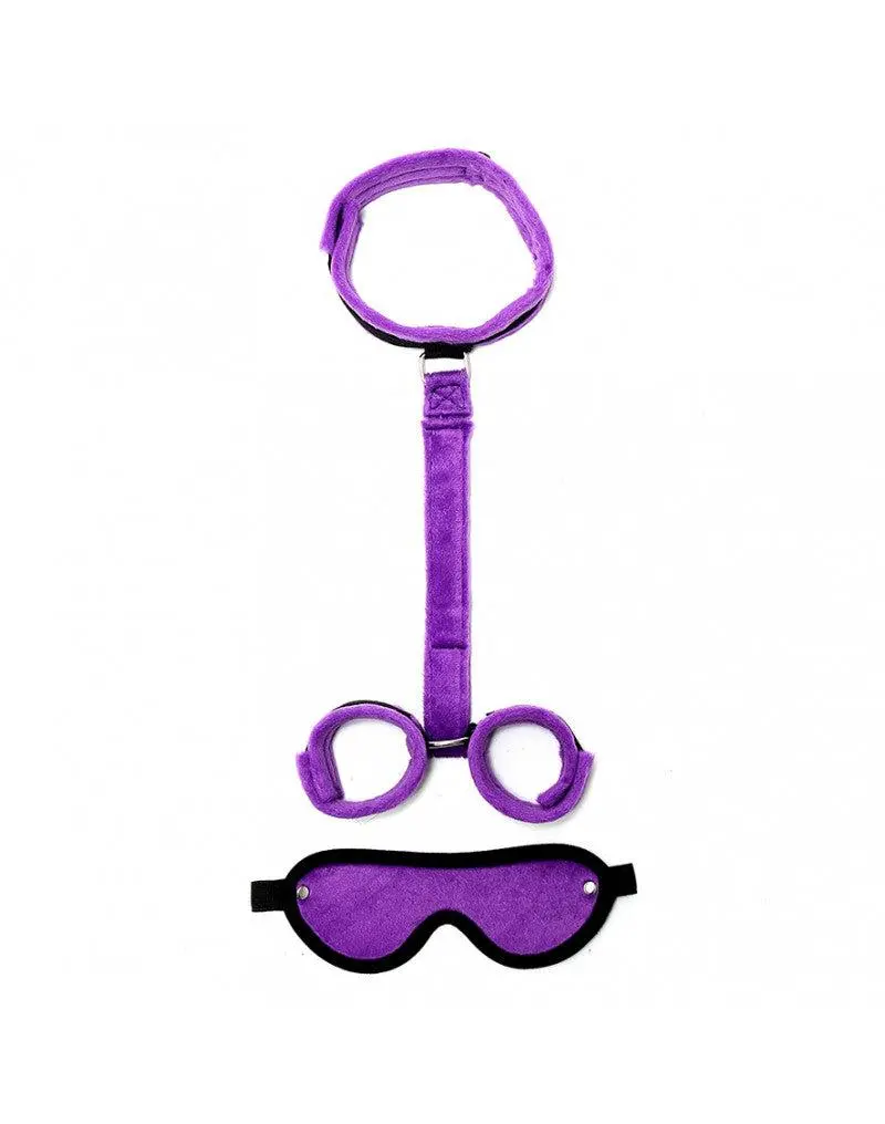 Rimba Bondage Play Soft Bondage Set Met Klittenband Boeien/collar/blinddoek - Zwart/Paars 3 Rimba Bondage Play Soft Bondage Set Met Klittenband Boeien/collar/blinddoek - Zwart/Paars - Afbeelding 3